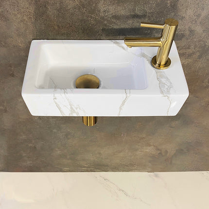 Wiesbaden Rhea S mini fonteinset rechts 36 x 18 cm carrara geborsteld messing | Schwertz & Co
