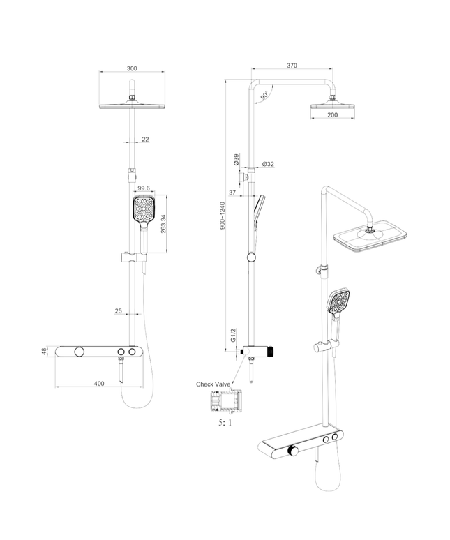 ALONI douchekraan met planchet – chroom/wit