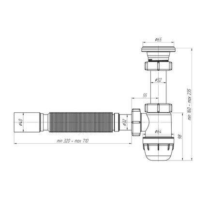 ALONI flexibele bekersifon met afvoerrooster – Ø40 cm – Wit