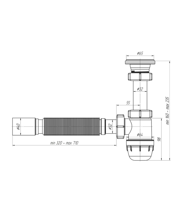 ALONI flexibele bekersifon met afvoerrooster – Ø40 cm – Wit