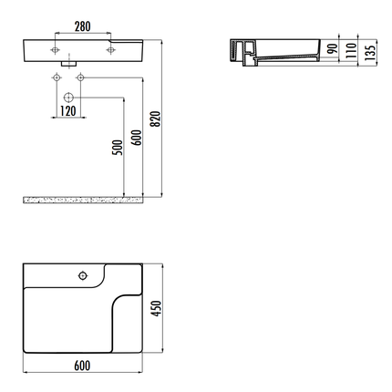 Creavit Ruby wastafel – opbouw – keramiek – met kraangat – 60x13,5x45 cm – glanzend wit