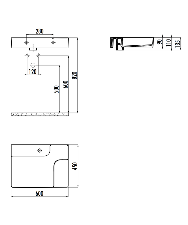 Creavit Ruby wastafel – opbouw – keramiek – met kraangat – 60x13,5x45 cm – glanzend wit