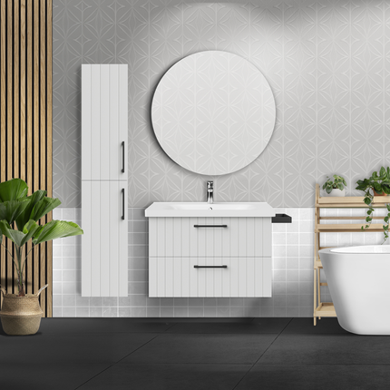CREVIT D10 High bathroom cabinet - 150x30 cm - lacquered white - soft close doors