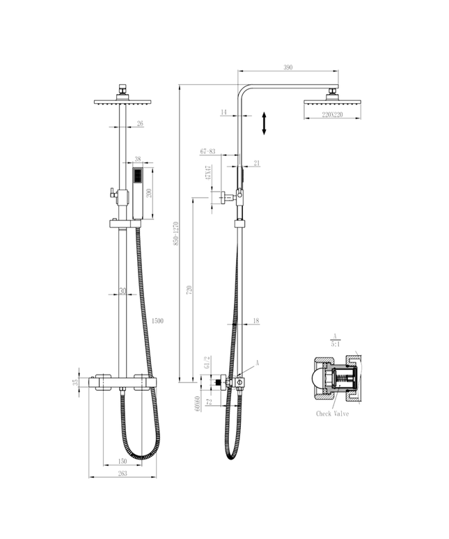 ALONI douchekolom Quadro – mat zwart