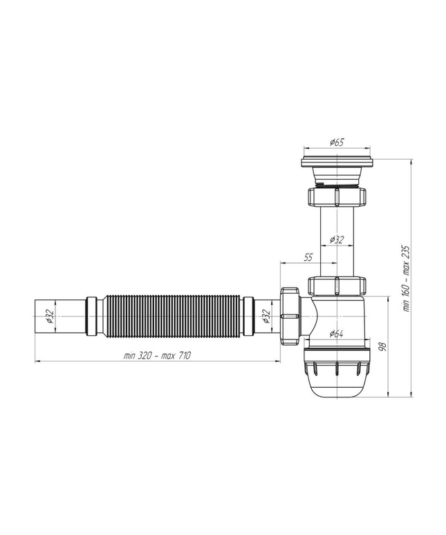 ALONI flexibele bekersifon met afvoerrooster – Ø32 cm – Wit