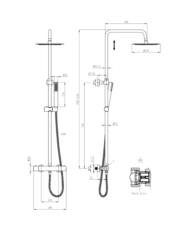 ALONI douchekolom Optimo Rondo – mat zwart