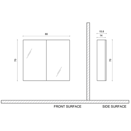 ALONI SALLY spiegelkast – 2 deuren – 80x70 cm – Aluminium
