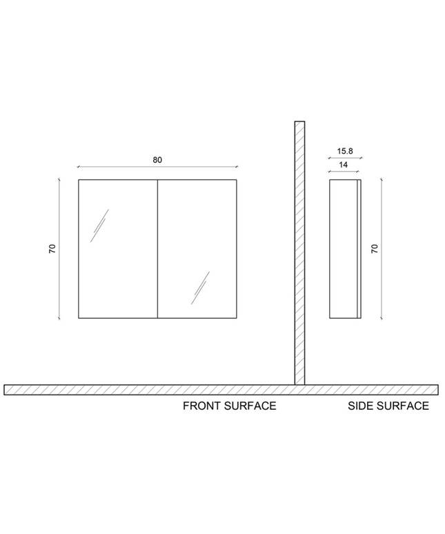 ALONI SALLY spiegelkast – 2 deuren – 80x70 cm – Aluminium