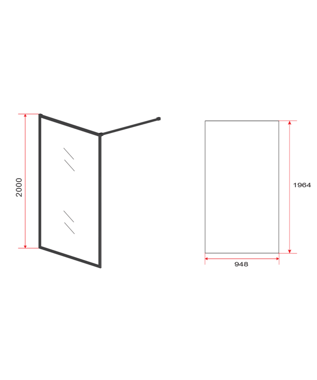 ALONI inloopdouchewand met mat zwart profiel – 100x200 cm – 8 mm veiligheidsglas