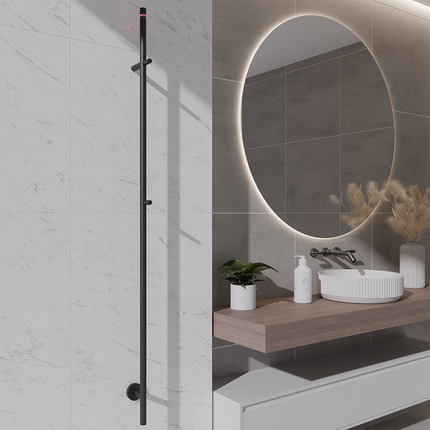 Wiesbaden Callista elektrische handdoekradiator 150 cm mat zwart - sfeerfoto | Schwertz & Co