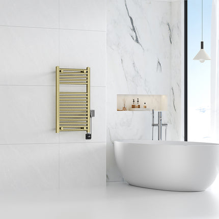 Wiesbaden Elara elektrische radiator 76,6 x 45 cm geborsteld messing - sfeerfoto | Schwertz & Co