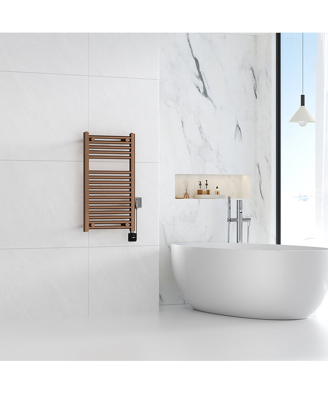 Wiesbaden Elara elektrische radiator 76,6 x 45 cm geborsteld brons koper - sfeerfoto | Schwertz & Co