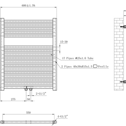 Wiesbaden Elara sierradiator 76,6 x 60 cm mat zwart - technische tekening | Schwertz & Co