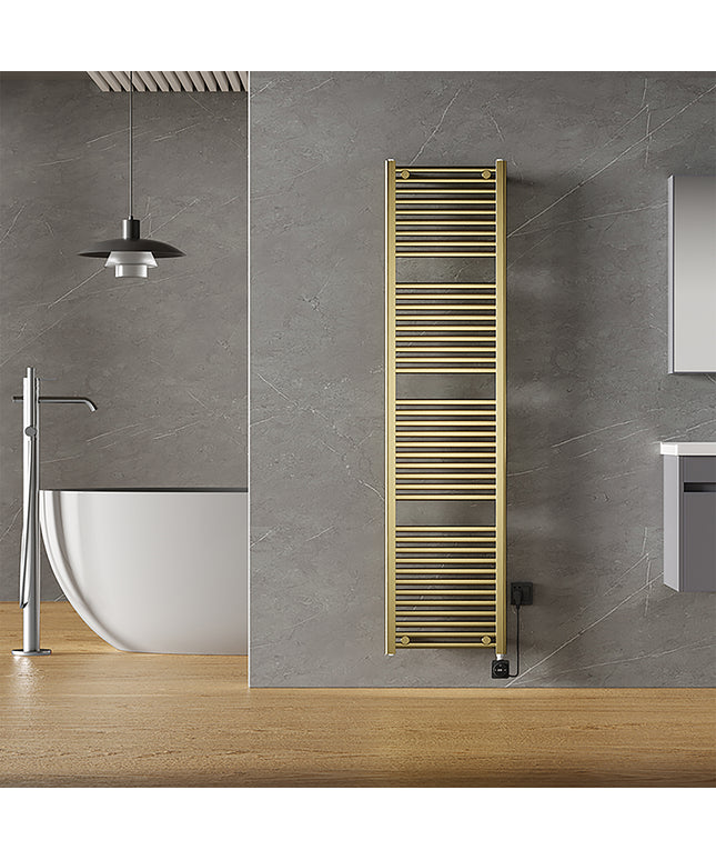 Wiesbaden Elara elektrische radiator geborsteld messing - detailfoto | Schwertz & Co
