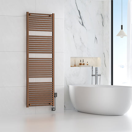 Wiesbaden Elara elektrische radiator geborsteld brons koper in de badkamer - sfeerfoto | Schwertz & Co