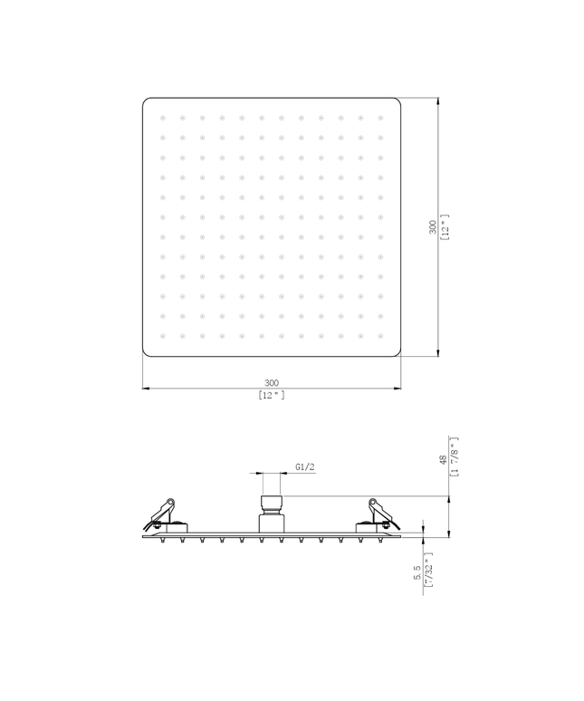 ALONI regendouche vierkant – 40x40 cm – rvs mat zwart