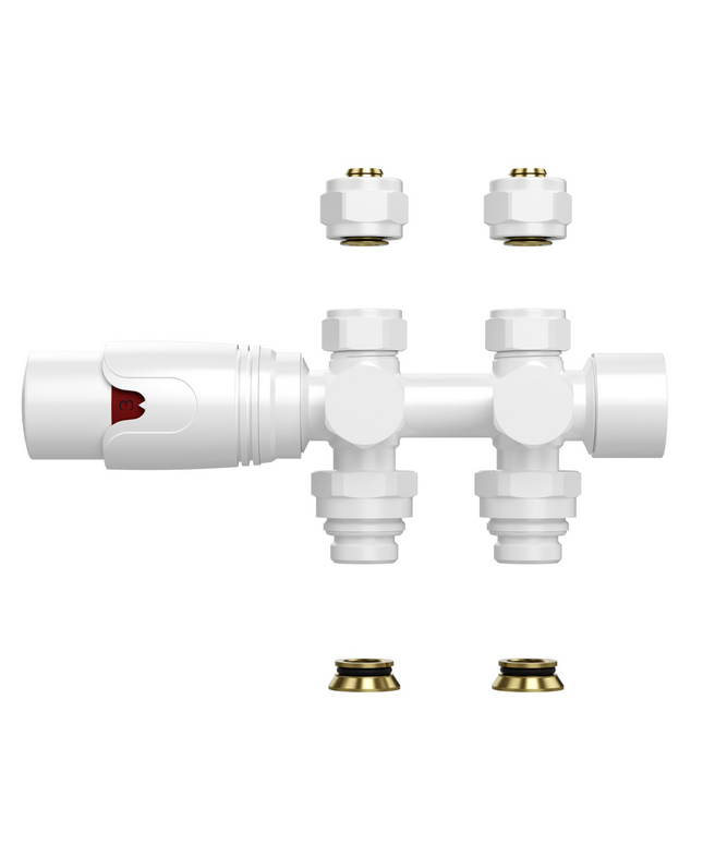 BELRAD Radiatorkraan – Thermostatisch – Muur- & Vloeraansluiting – Glanzend Wit – 1/2M x 16/2 M30