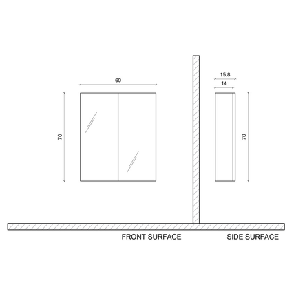 ALONI SALLY spiegelkast – 2 deuren – 60x70 cm – Aluminium