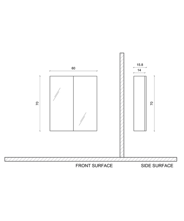 ALONI SALLY spiegelkast – 2 deuren – 60x70 cm – Aluminium