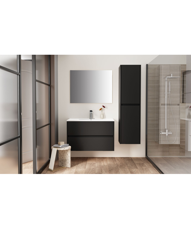 Aloni Hayat High bathroom cabinet - 35x135x35 cm - matt black - handle -free & soft close - reversible