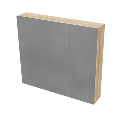 HAYAT spiegelkast – 2 asymmetrische enkelzijdige spiegeldeuren – 80x70x15 cm – Eik