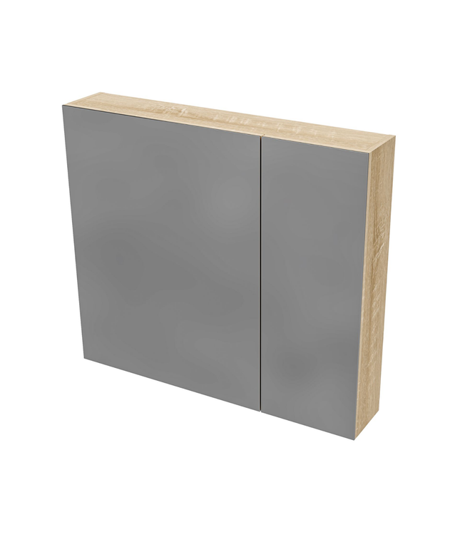 HAYAT spiegelkast – 2 asymmetrische enkelzijdige spiegeldeuren – 80x70x15 cm – Eik