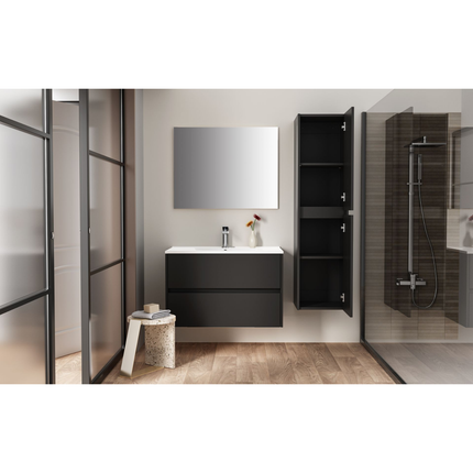 Aloni Hayat High bathroom cabinet - 35x135x35 cm - matt black - handle -free & soft close - reversible
