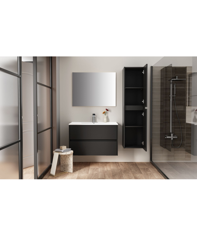 Aloni Hayat High bathroom cabinet - 35x135x35 cm - matt black - handle -free & soft close - reversible