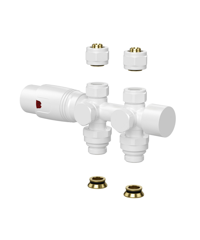 BELRAD Radiatorkraan – Thermostatisch – Muur- & Vloeraansluiting – Glanzend Wit – 1/2M x 16/2 M30