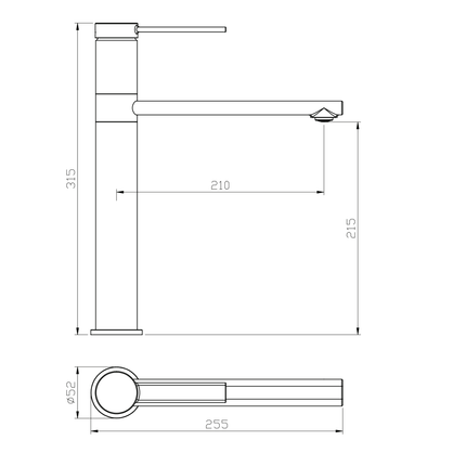 ALONI Edge wastafelmengkraan hoog met draaibare uitloop – Mat zwart