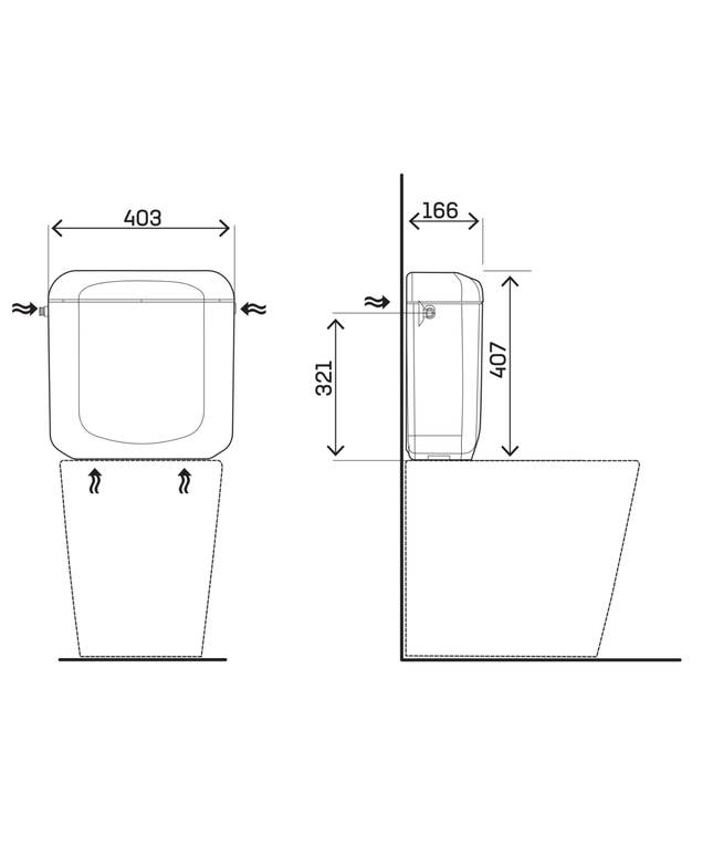 Tanque para inodoro Aloni Saforo – doble descarga 3/6 L – ahorro de agua – plástico – blanco brillante