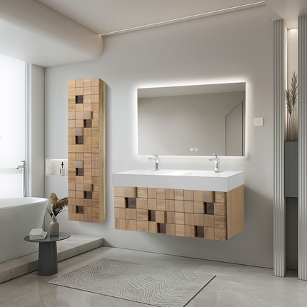 Wonda Square wastafel – 2 wasbakken – zonder kraangaten – kunstmarmer – 120 cm – mat wit