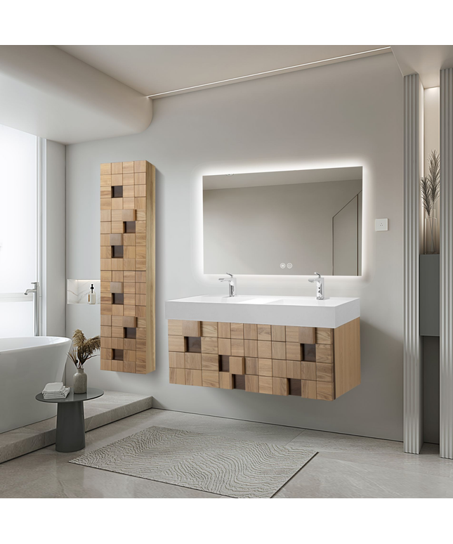 Wonda Square wastafel – 2 wasbakken – zonder kraangaten – kunstmarmer – 120 cm – mat wit