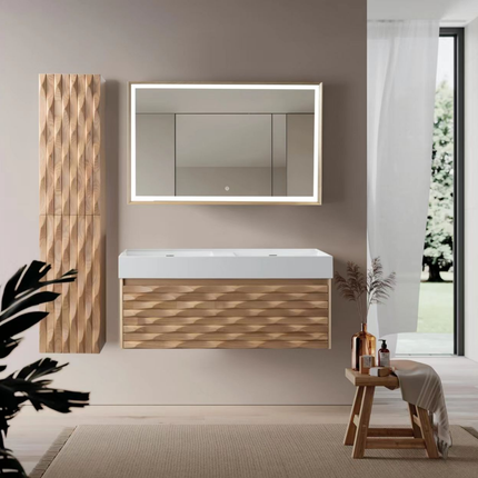 Wonda Square wastafel – 2 wasbakken – zonder kraangaten – kunstmarmer – 120 cm – mat wit