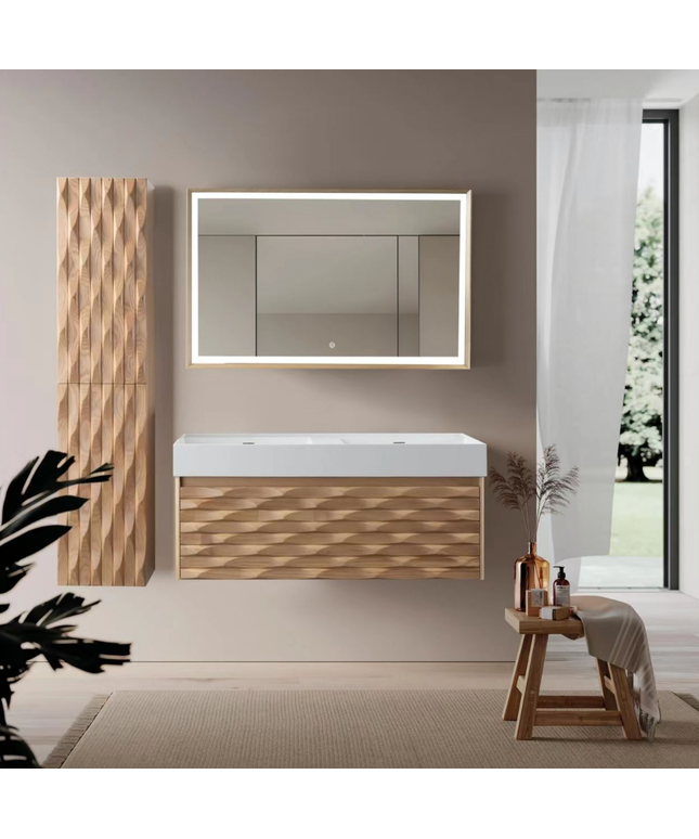 Wonda Square wastafel – 2 wasbakken – zonder kraangaten – kunstmarmer – 120 cm – mat wit