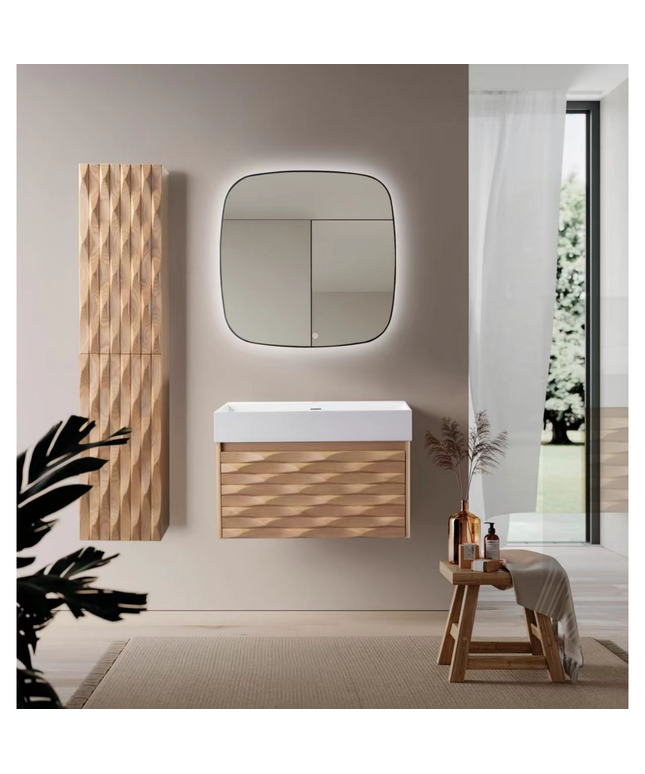 Wonda Square wastafel – 1 wasbak – zonder kraangat – kunstmarmer – 80 cm – mat wit