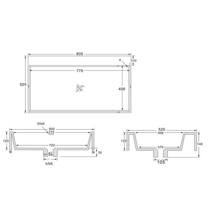Wonda Square wastafel – 1 wasbak – zonder kraangat – kunstmarmer – 80 cm – mat wit