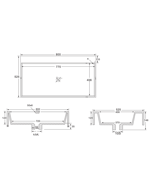 Wonda Square wastafel – 1 wasbak – zonder kraangat – kunstmarmer – 80 cm – mat wit