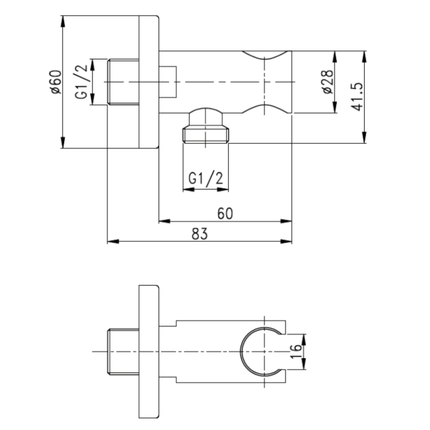 Aloni muuraansluitbocht – rond – met handdouchehouder – chroom