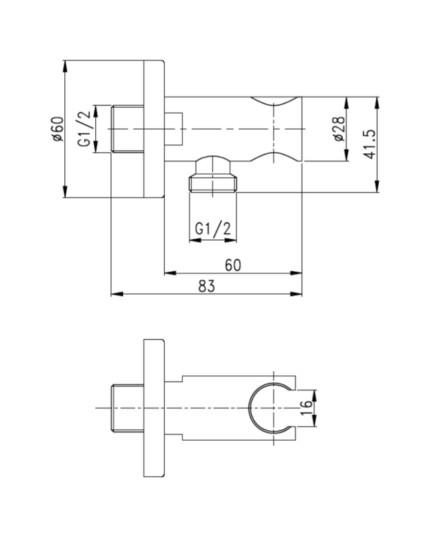 Aloni muuraansluitbocht – rond – met handdouchehouder – chroom