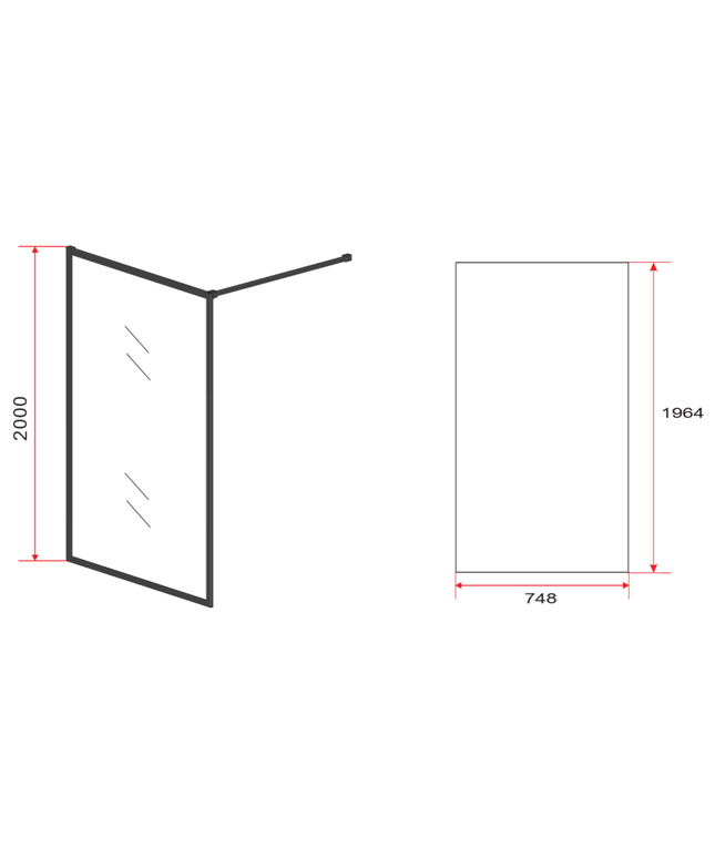 ALONI inloopdouchewand met mat zwart profiel – 80x200 cm – 8 mm veiligheidsglas