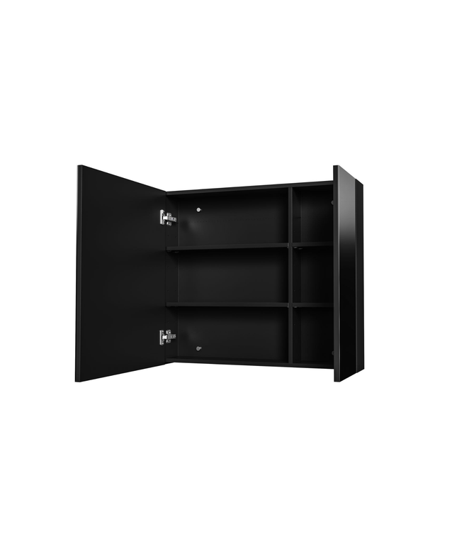 HAYAT spiegelkast – 2 asymmetrische enkelzijdige spiegeldeuren – 80x70x15 cm – Mat zwart