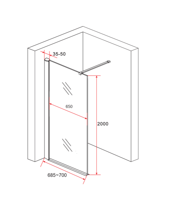 ALONI inloopdouchewand – 70x200 cm – 8 mm veiligheidsglas