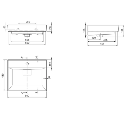 ALONI Wastafel – 60x48x10 cm – Wit