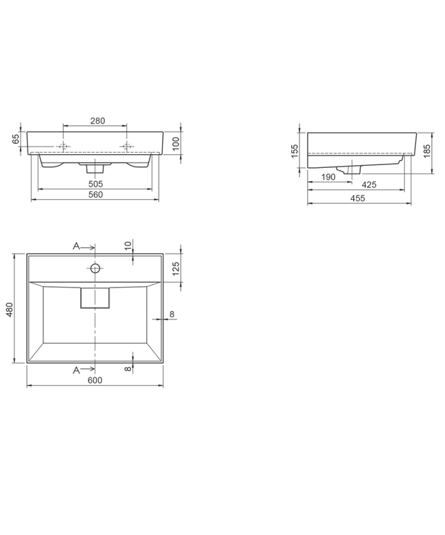 ALONI Wastafel – 60x48x10 cm – Wit