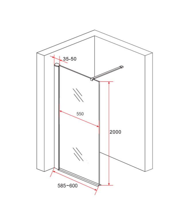 ALONI inloopdouchewand – 60x200 cm – 8 mm veiligheidsglas