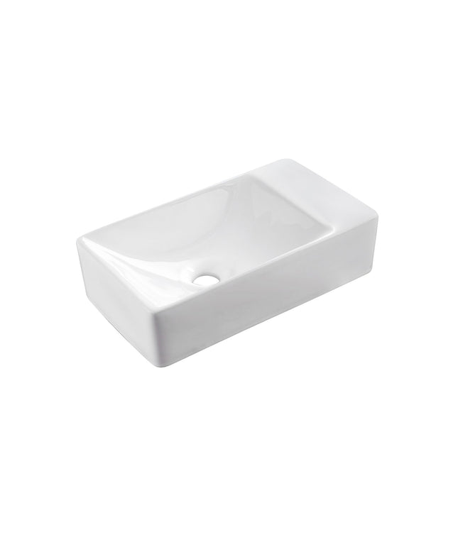 Fonte ALONI SENSI direita – sem furo para torneira – sem transbordamento – 38x22 cm – cerâmica branca brilhante