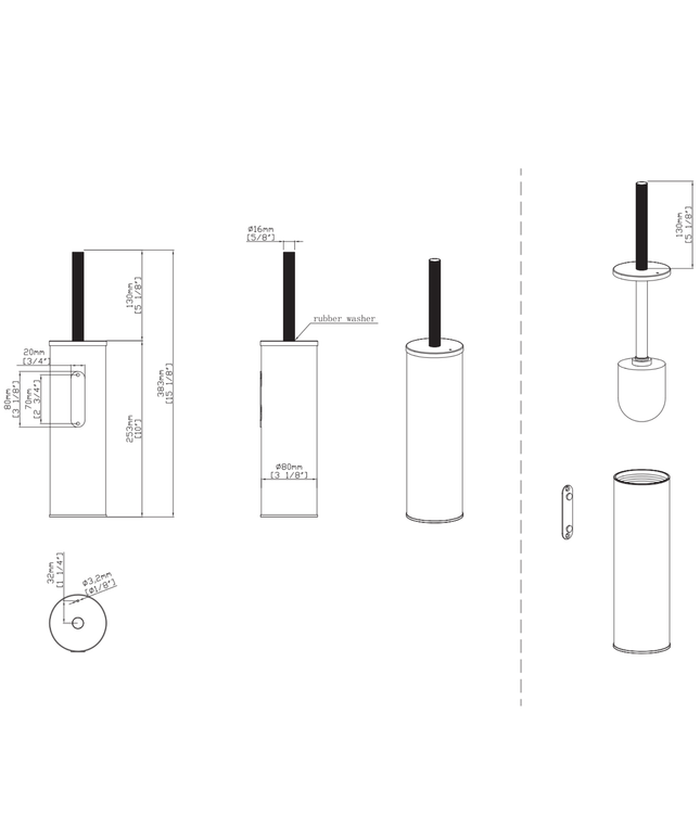 Aloni Stria toiletborstel met houder – bruin brons (PVD) – hangend & vrijstaand – met kunststof binnenpot
