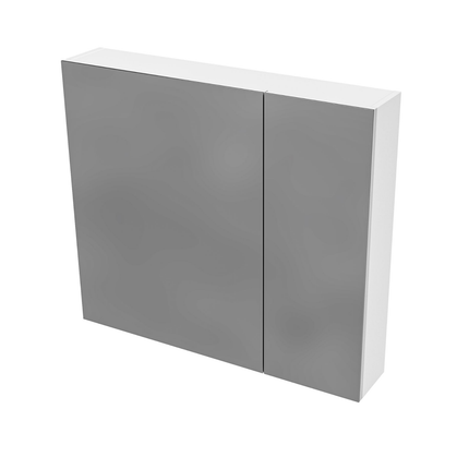 HAYAT spiegelkast – 2 asymmetrische enkelzijdige spiegeldeuren – 80x70x15 cm – Glanzend wit