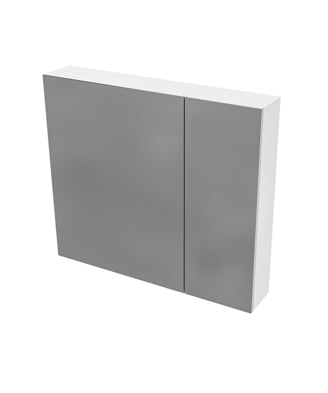 HAYAT spiegelkast – 2 asymmetrische enkelzijdige spiegeldeuren – 80x70x15 cm – Glanzend wit